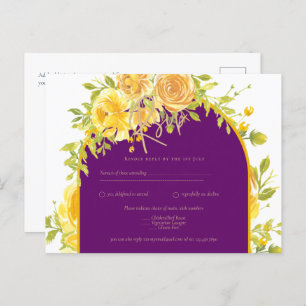 Magenta Yellow Roses Plum Purple Gold Wedding  Postcard