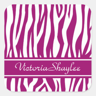 Magenta Zebra Print with custom text Square Sticker