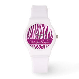 Magenta Zebra Print with custom text Watch