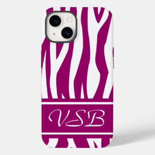 Magenta Zebra Print with monogram Case-Mate iPhone 14 Case