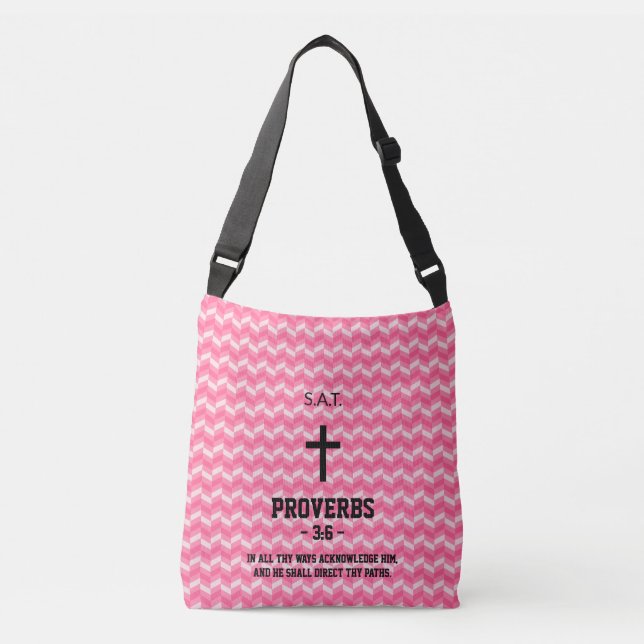 Magenta Zigzag Pattern Bible Verse Christian Crossbody Bag (Front)