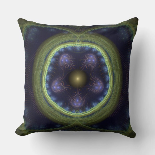 Magestic fractal green blue mystical pattern cushion (Front)