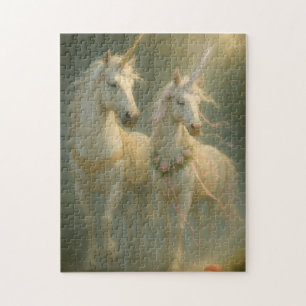 Magestic Unicorns forest sunrise Jigsaw Puzzle