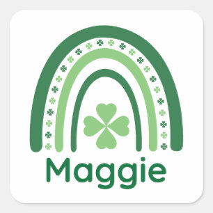 Maggie Name Clover Boho Rainbow Square Sticker