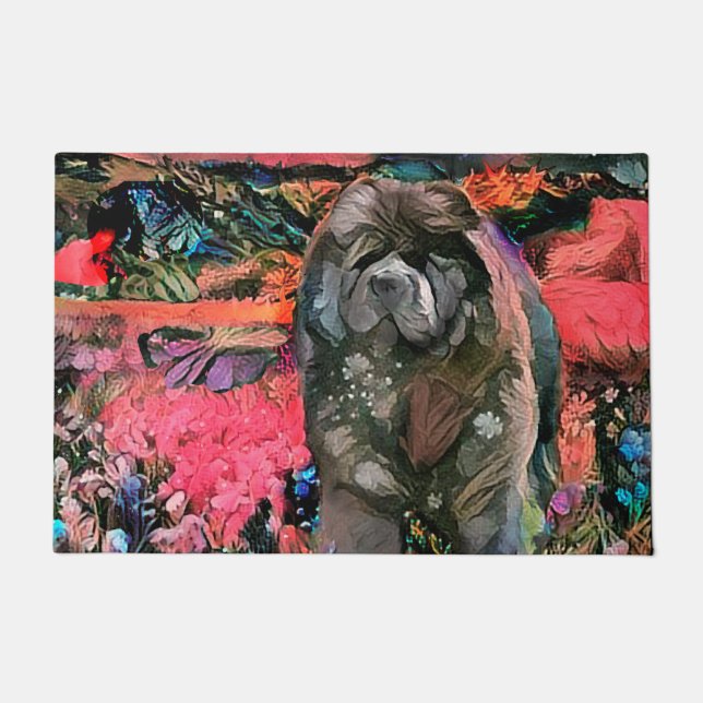 MAGGIE the black chow Indoor/Outdoor door mat (Front)