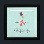 Magic and Wonder Christmas Snowman Mint ID440 Gift Box<br><div class="desc">Beautiful keepsake box for Christmas featuring a stylised snowman framed in white on a mint green background scattered with snowflakes and stars. Elegant typography of 'Magic and Wonder' completes the design. Add your name to personalise if preferred. Search ID440 to see other coordinating products and additional colour options for this...</div>