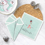 Magic and Wonder Christmas Snowman Mint ID440 Napkin<br><div class="desc">Beautiful Christmas paper napking design featuring a stylized snowman framed in white on a mint green background scattered with snowflakes and stars. Elegant trendy typography of 'Magic and Wonder' completes the design. Add your name to personalize if preferred. Search ID440 to see other coordinating products and additional color options for...</div>