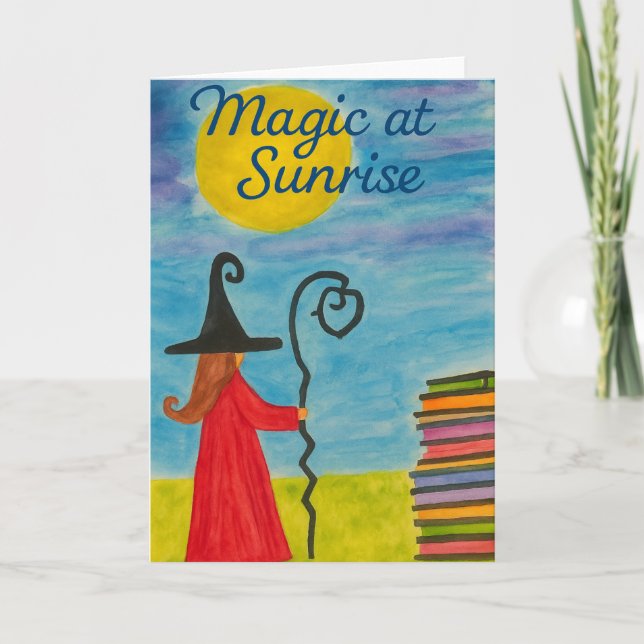 Magic at Sunrise – Watercolor Witch Greeting  Card (Front)