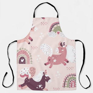 Magic background with little unicorns and rainbows apron