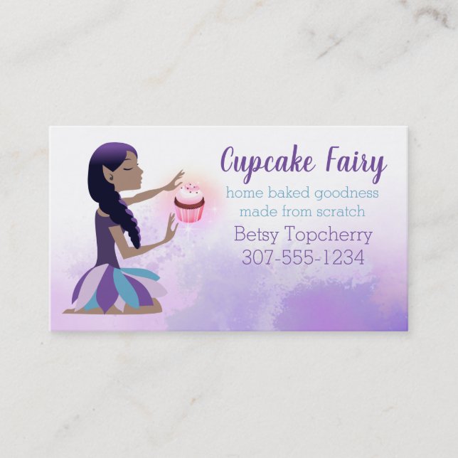 Magic baking African American fairy cupcake bakery Business Card (Front)