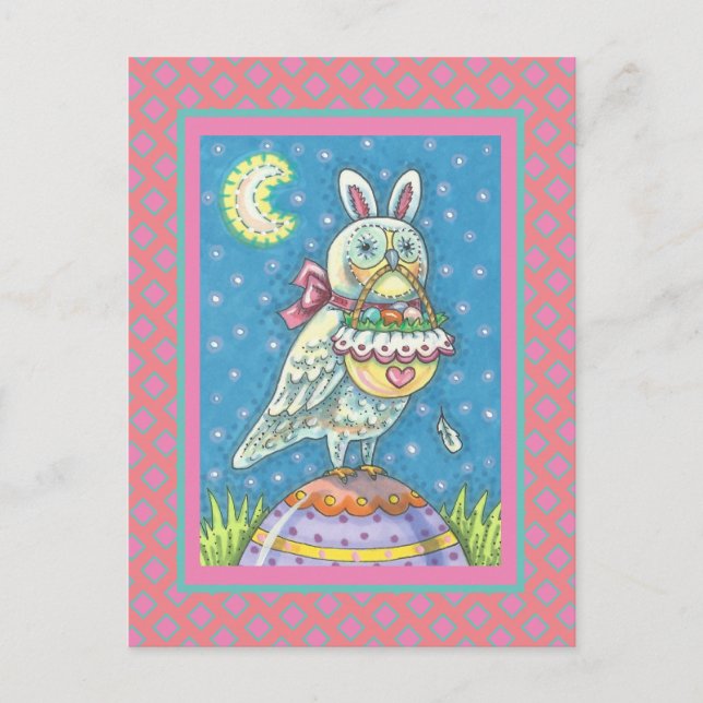 MAGIC BARN OWL WITH EASTER BUNNY EARS POSTCARD (Front)