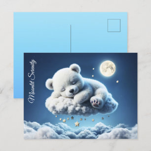 Magic bear dreamy night pastel blue art postcard