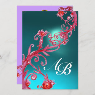 MAGIC BERRIES 3,MONOGRAM Aquamarine blue Invitation