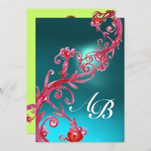 MAGIC BERRIES 3,MONOGRAM AQUAMARINE red blue Invitation