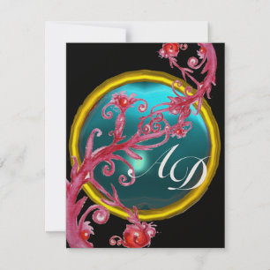 MAGIC BERRIES 4,MONOGRAM blue aquamarine gold Invitation