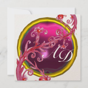 MAGIC BERRIES 4,MONOGRAM blue aquamarine gold Invitation