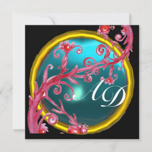 MAGIC BERRIES 4,MONOGRAM blue aquamarine Invitation