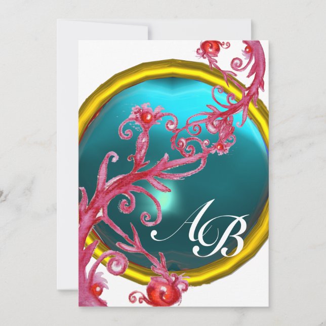 MAGIC BERRIES 4,MONOGRAM red agate Invitation (Front)