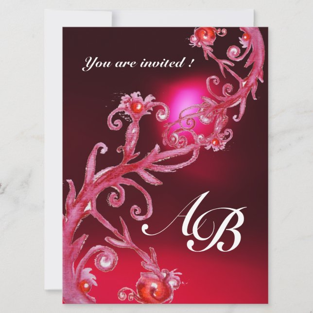MAGIC BERRIES 4,MONOGRAM red burgundy Invitation (Front)