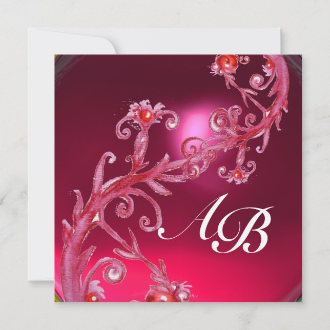 MAGIC BERRIES 4,MONOGRAM red ruby champagne Invitation (Front)