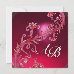 MAGIC BERRIES 4,MONOGRAM red ruby gold Invitation