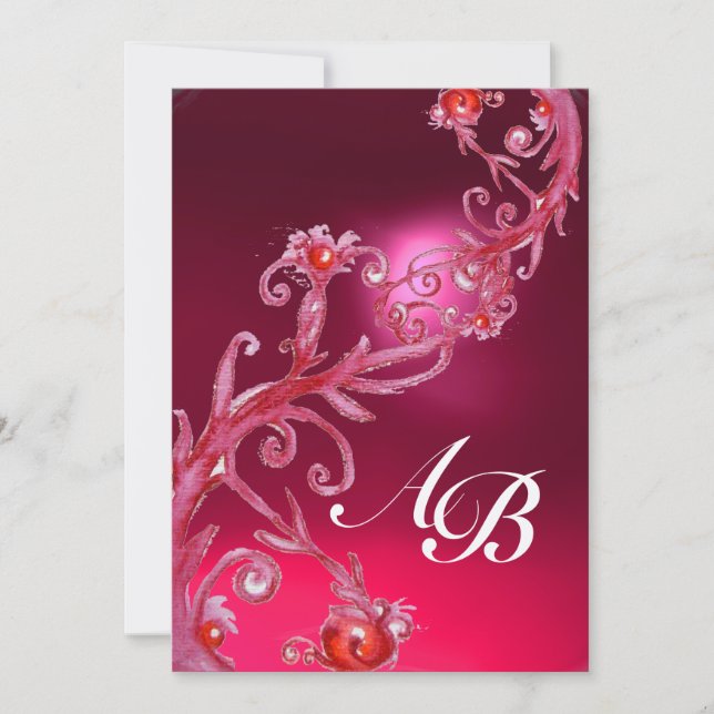 MAGIC BERRIES 4,MONOGRAM red ruby gold Invitation (Front)