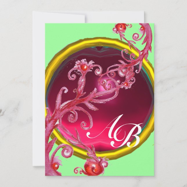 MAGIC BERRIES 4,MONOGRAM red ruby Invitation (Front)