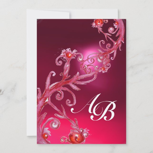 MAGIC BERRIES 4,MONOGRAM red ruby metallic gold Invitation (Front)