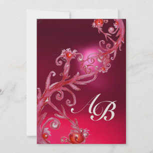 MAGIC BERRIES 4,MONOGRAM red ruby metallic gold Invitation
