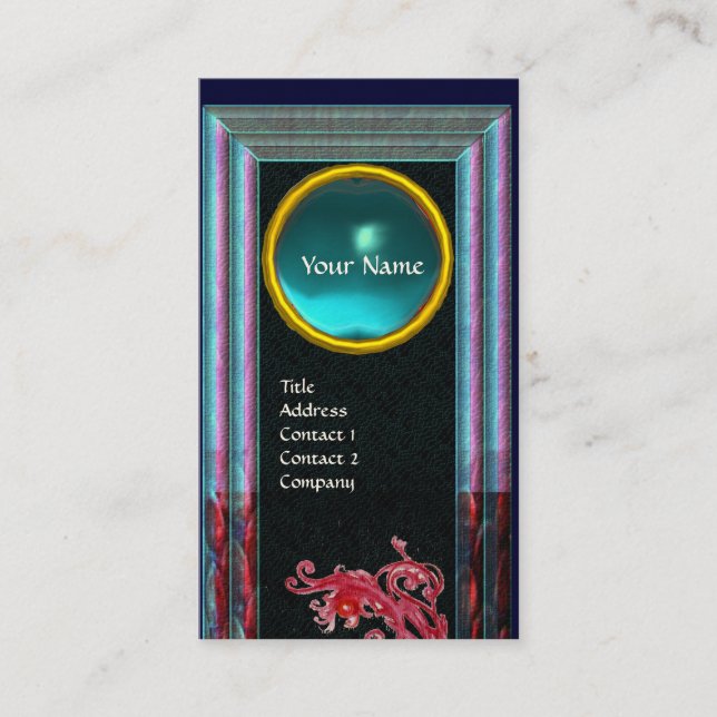 MAGIC BERRIES  BLUE AQUAMARINE GEM MONOGRAM Teal Business Card (Front)