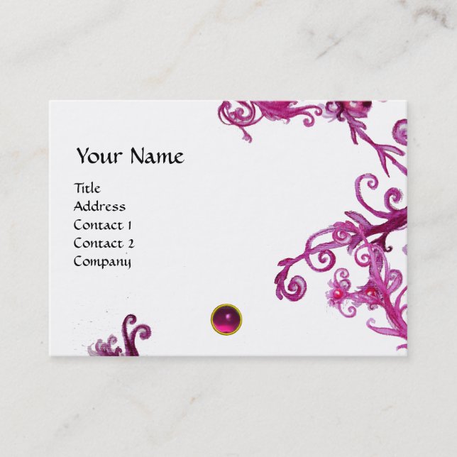 MAGIC BERRIES FUCHSIA GEM MONOGRAM,black white Business Card (Front)