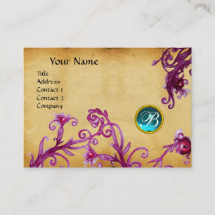 MAGIC BERRIES MONOGRAM,aquamarine blue parchment Business Card