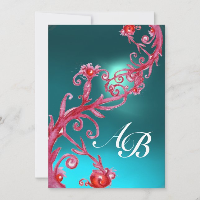 MAGIC BERRIES,MONOGRAM blue aquamarine Invitation (Front)