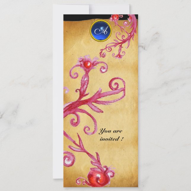 MAGIC BERRIES  MONOGRAM,  blue Invitation (Front)