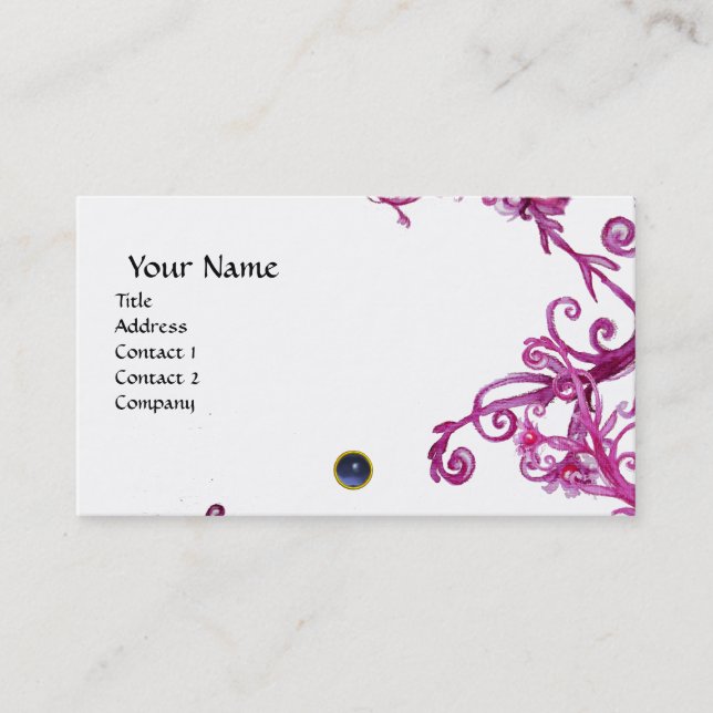 MAGIC BERRIES  MONOGRAM gem blue linen Business Card (Front)