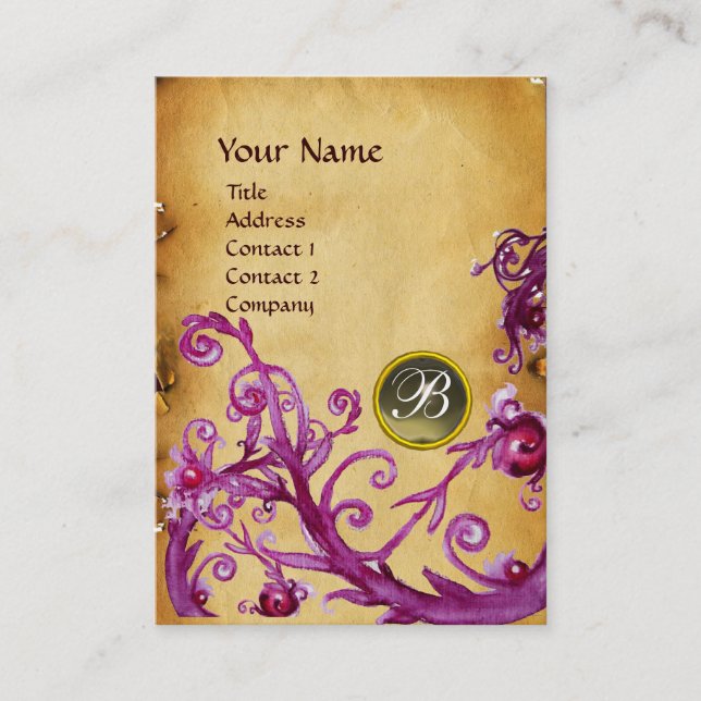 MAGIC BERRIES MONOGRAM GEM parchment grey Business Card (Front)