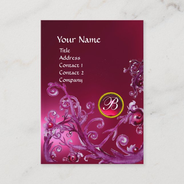 MAGIC BERRIES MONOGRAM GEM ruby pink Business Card (Front)