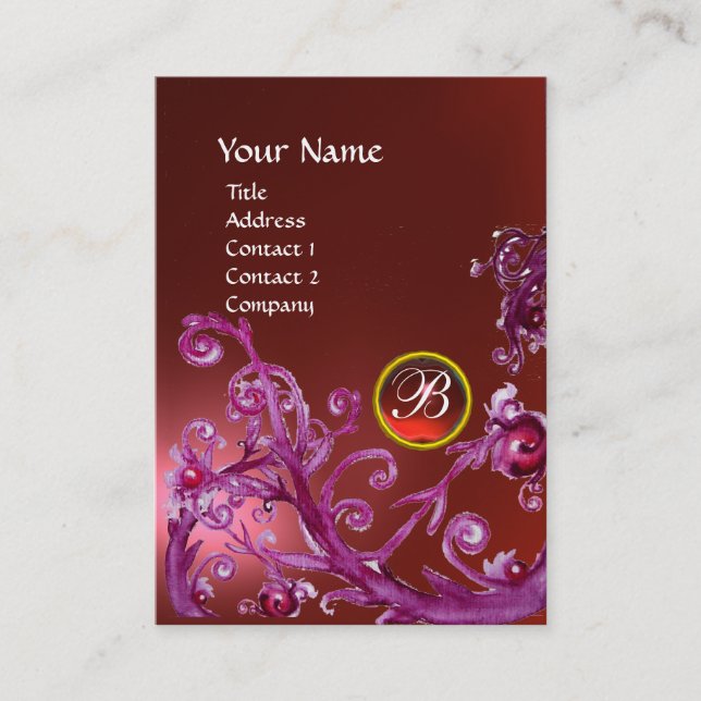 MAGIC BERRIES MONOGRAM GEM ruby red Business Card (Front)