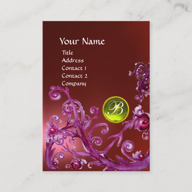 MAGIC BERRIES MONOGRAM GEM ruby red yellow Business Card (Front)