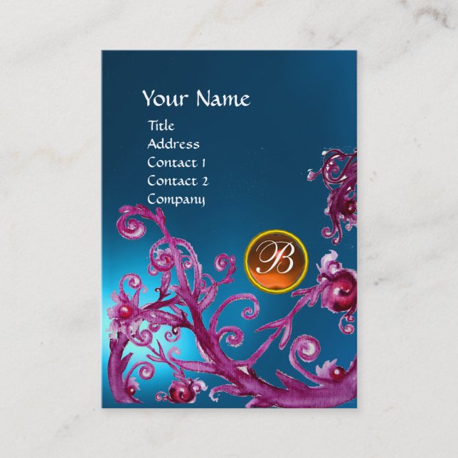 MAGIC BERRIES MONOGRAM GEM sapphire blue orange Business Card (Front)