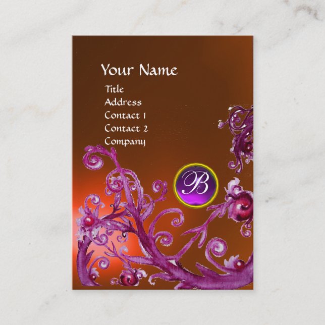 MAGIC BERRIES MONOGRAM GEM topaz orange purple Business Card (Front)