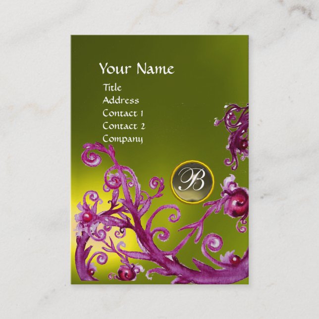 MAGIC BERRIES MONOGRAM GEM topaz yellow grey Business Card (Front)