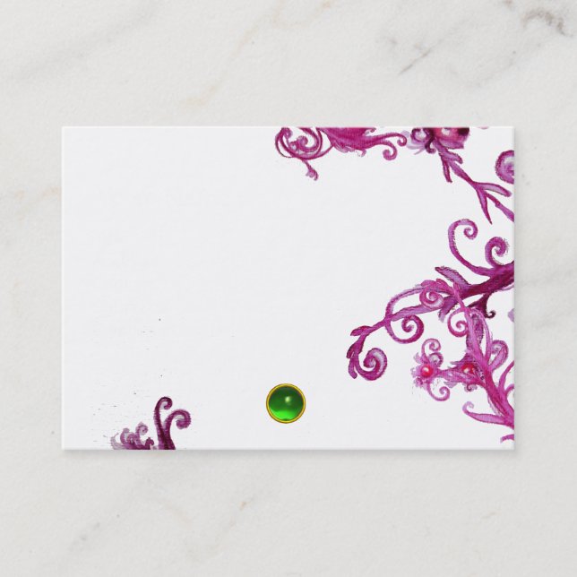 MAGIC BERRIES  MONOGRAM Green Gem ,White Business Card (Front)