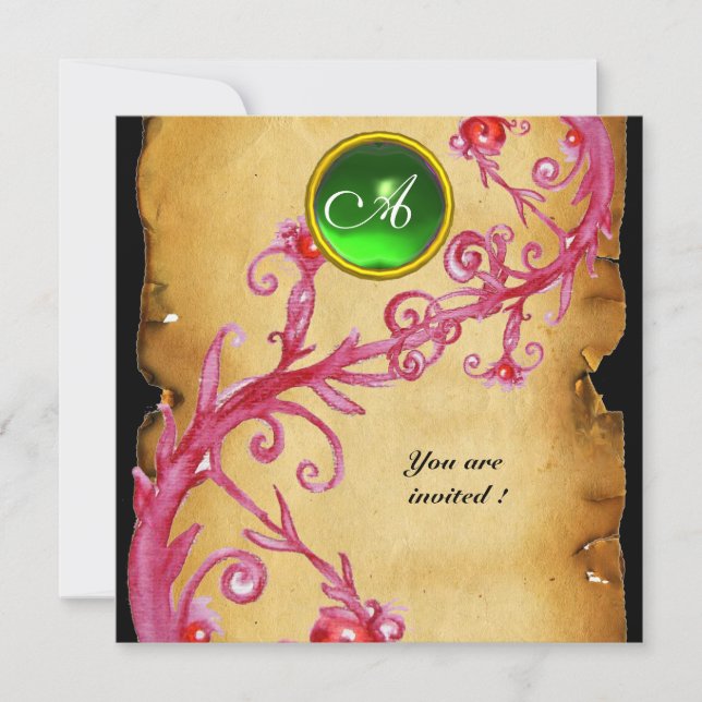 MAGIC BERRIES  MONOGRAM,  green Invitation (Front)