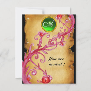 MAGIC BERRIES MONOGRAM, green Invitation