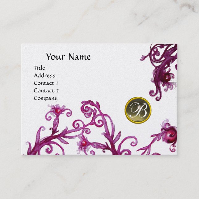 MAGIC BERRIES MONOGRAM, Grey Agate platinum Business Card (Front)