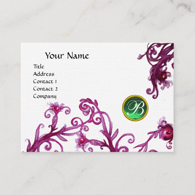 MAGIC BERRIES MONOGRAM jade green linen Business Card (Front)