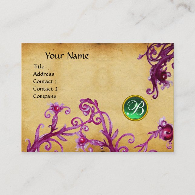 MAGIC BERRIES MONOGRAM jade green parchment Business Card (Front)
