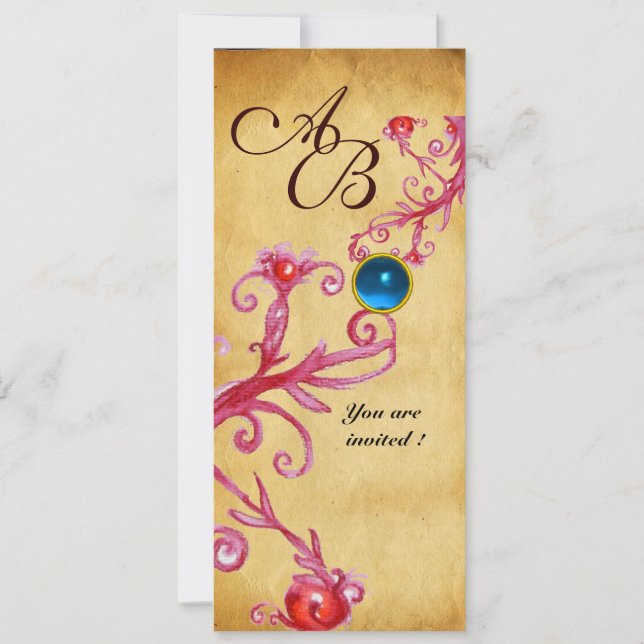 MAGIC BERRIES  MONOGRAM  Parchment Blue Sapphire Invitation (Front)
