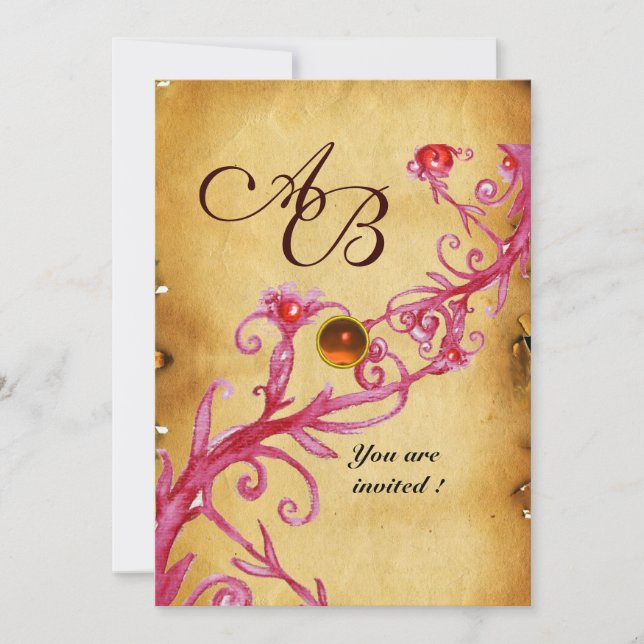 MAGIC BERRIES  MONOGRAM  parchment gem orange Invitation (Front)